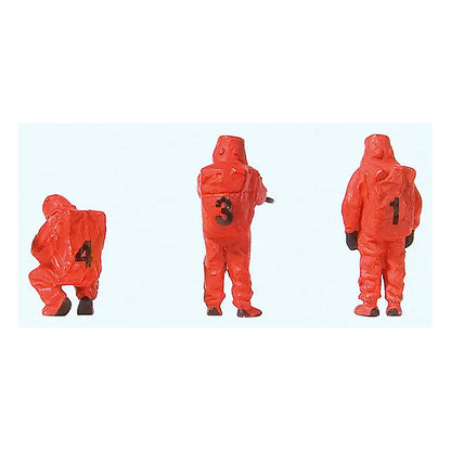 Preiser 10730 HO Scale Working People Firemen in Red Hazmat Suits