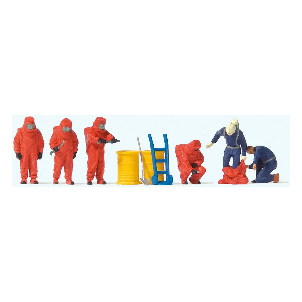 Preiser 10730 HO Scale Working People Firemen in Red Hazmat Suits