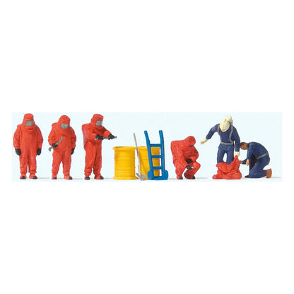 Preiser 10730 HO Scale Working People Firemen in Red Hazmat Suits