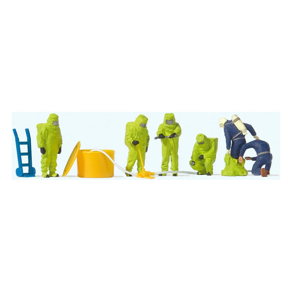 Preiser 10731 HO Scale Firemen in Green Hazmat Suits pkg(6)