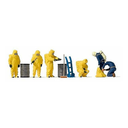 Preiser 10733 HO Scale Firemen pkg(6) Wearing Yellow Hazmat Suits