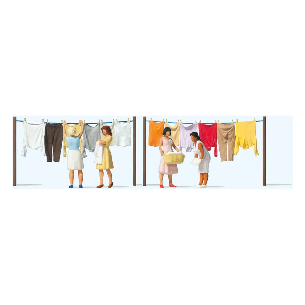 Preiser 10741 HO Scale Women Hanging Laundry 4 Women and 2 Clothes