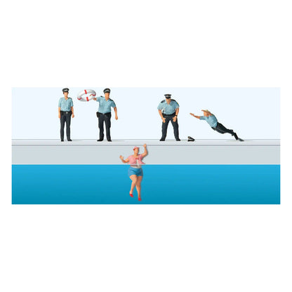 Preiser 10744 HO Scale Water Rescue 4 Policemen and Woman