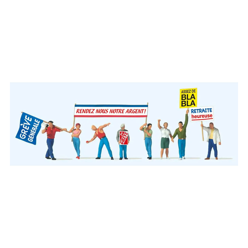 Preiser 10787 HO Scale Demonstrators with French Signs pkg(8)