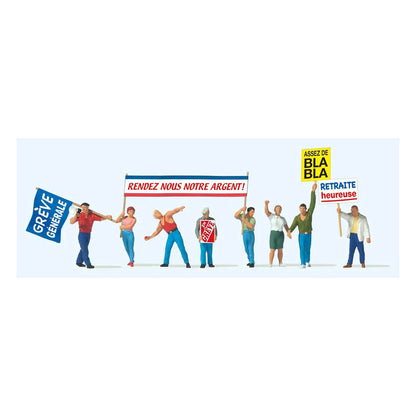 Preiser 10787 HO Scale Demonstrators with French Signs pkg(8)