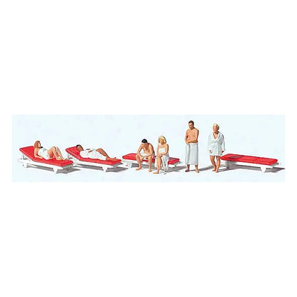 Preiser 10801 HO Scale Having a Sauna 6 Sauna Figures, 4 Chaise
