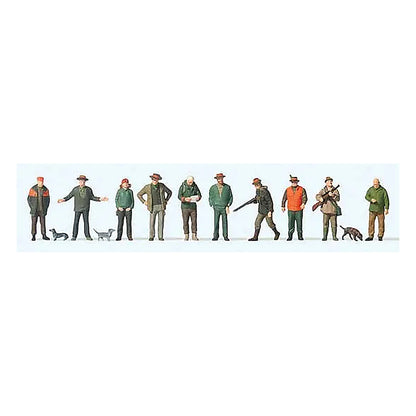 Preiser 10803 HO Scale Hunters and Helpers 10 People, 3 Dogs