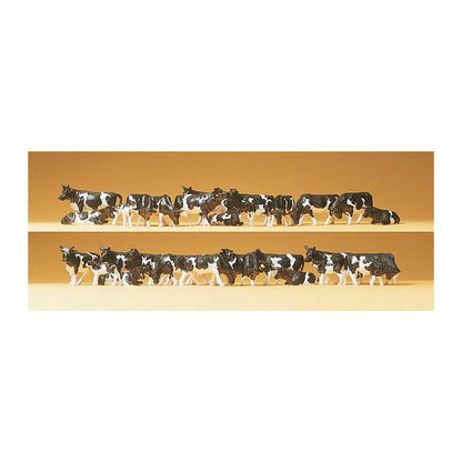 Preiser 14408 HO Scale Dairy Cows pkg(30) Holsteins (black, white)