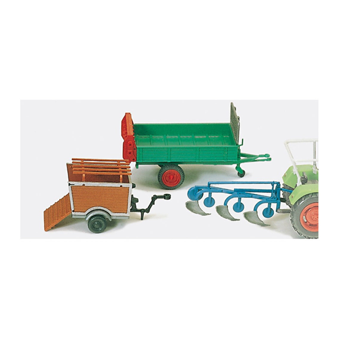 Preiser 17918 HO Scale Farm Implements Manure Spreader, Trailer & Plow