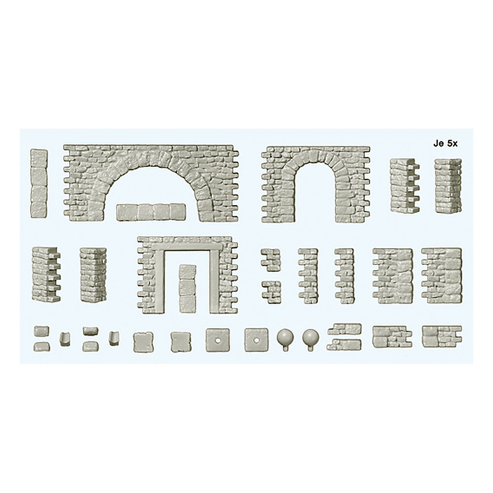 Preiser 18217 HO Scale Quarrystone Walls With Doorways, Arches