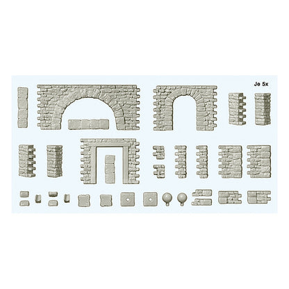 Preiser 18217 HO Scale Quarrystone Walls With Doorways, Arches