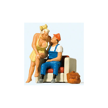 Preiser 28182 HO Scale Home From a Busy Workday 2 Figures & Chair