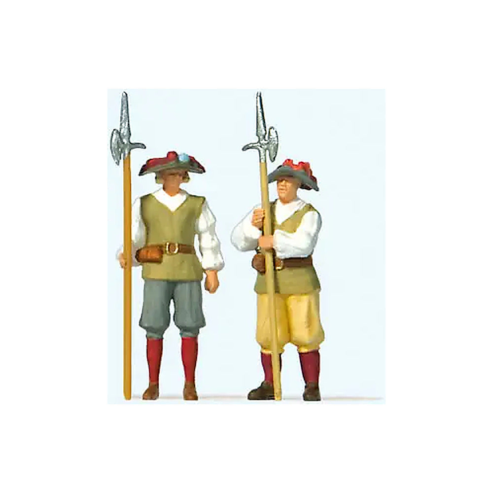Preiser 28222 HO Scale Gate Guards in Medieval Dress pkg(2)