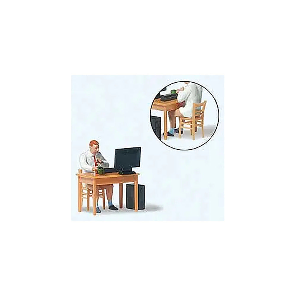 Preiser 28250 HO Scale Home Office Individual Figure With Chair, Desk