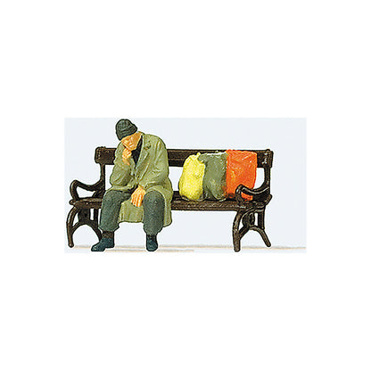 Preiser 29094 HO Scale Individual Figures Homeless Man on a Bench