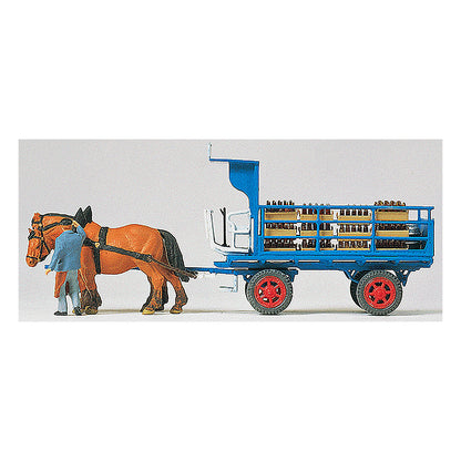 Preiser 30445 HO Scale Horse-Drawn Wagons Beer Wagon with 2-Horse Team