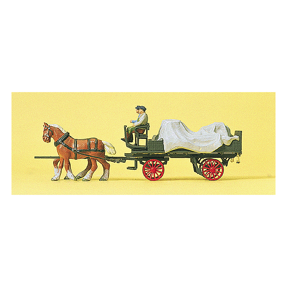 Preiser 30446 HO Scale Farm Equipment Horse-Drawn Wagon w/Tarp & 2