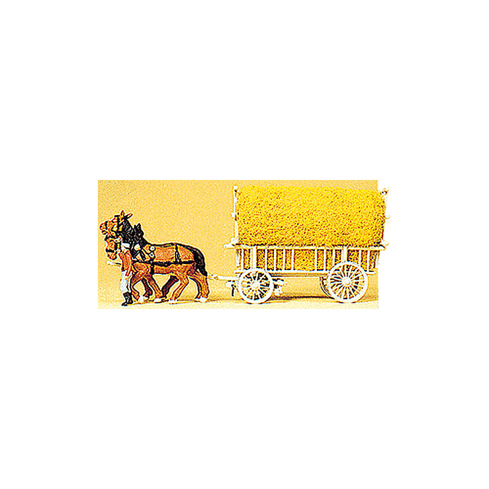 Preiser 30477 HO Scale Horse-Drawn Wagon Hay Wagon w/Driver & Load