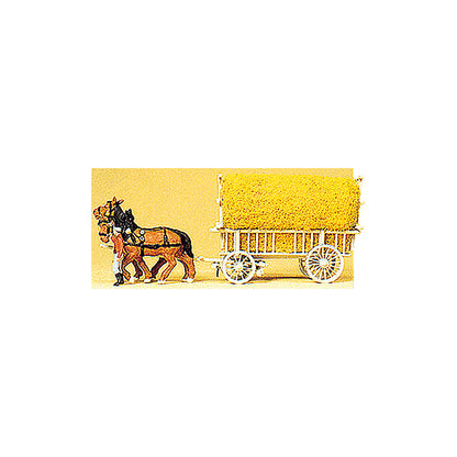 Preiser 30477 HO Scale Horse-Drawn Wagon Hay Wagon w/Driver & Load