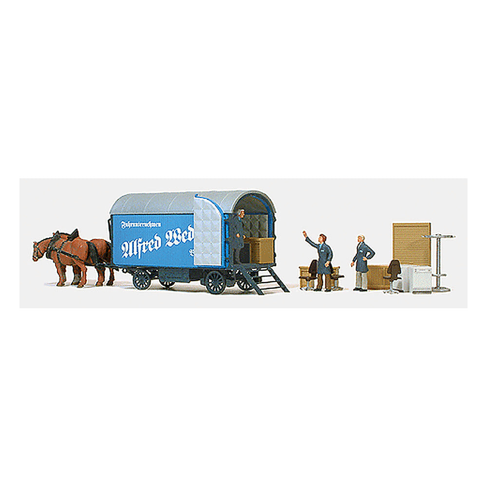 Preiser 30494 HO Scale Working People Moving Wagon with 2 Horses