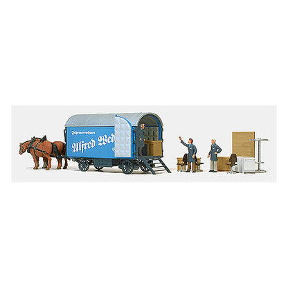 Preiser 30494 HO Scale Working People Moving Wagon with 2 Horses