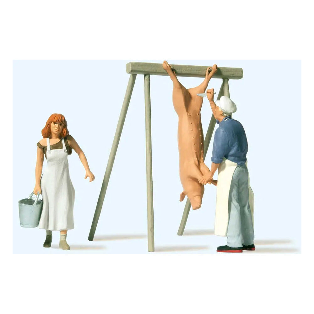 Preiser 44935 G Scale Slaughtering at the Farm 2 figures, Pig and