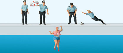 Preiser 10744 HO Scale Water Rescue 4 Policemen and Woman