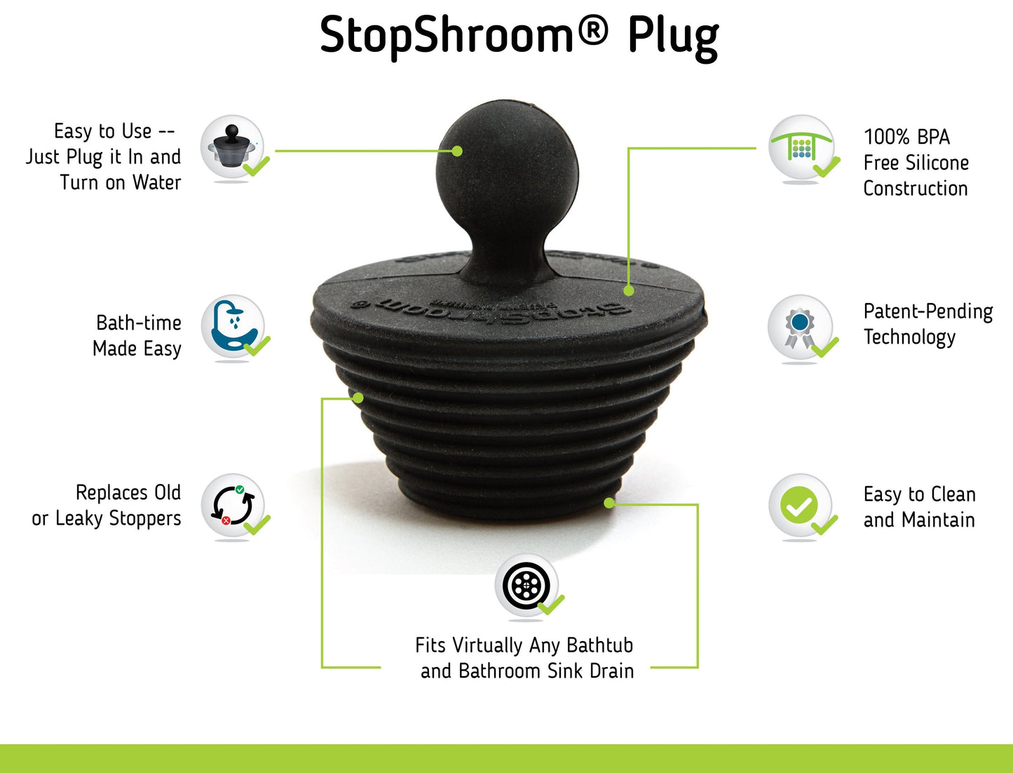 TubShroom Ultra (Stainless) Plus StopShroom® Plug Combo for Tub Drains by TubShroom.com