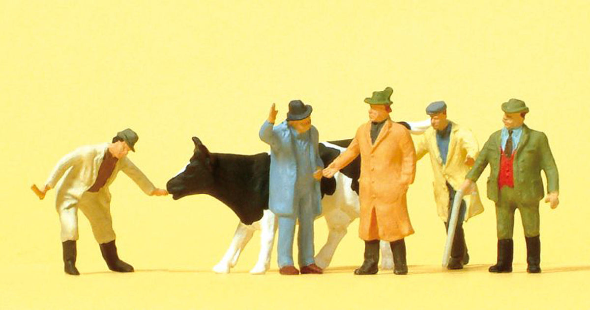 Preiser 14039 HO Scale Cattle at Market with Figures 5pk