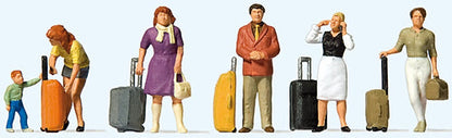 Preiser 10641 HO Scale Standing Travelers w/Rolling Suitcases pkg(6)