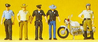 Preiser 10370 HO Scale USA Police & Motorcycle 5 Officers, 1