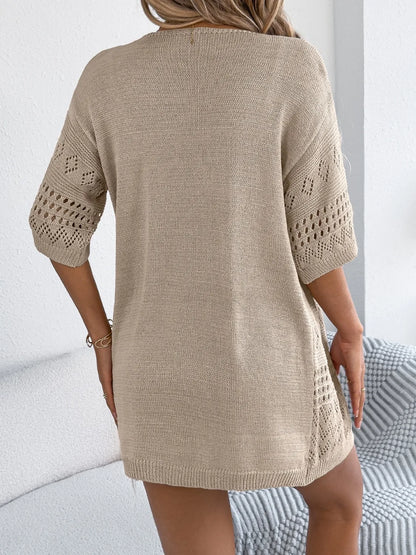 Openwork Open Front Half Sleeve Cardigan