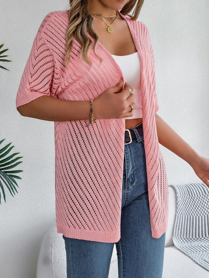 Openwork Open Front Half Sleeve Cardigan