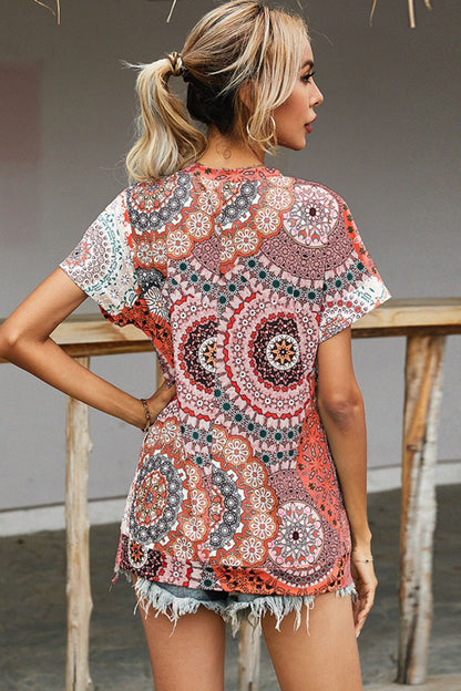 Shiny Printed Round Neck Short Sleeve Tee