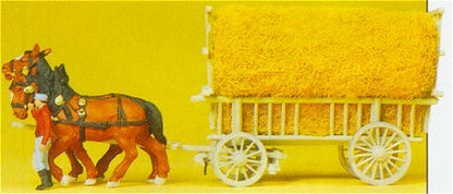 Preiser 30477 HO Scale Horse-Drawn Wagon Hay Wagon w/Driver & Load