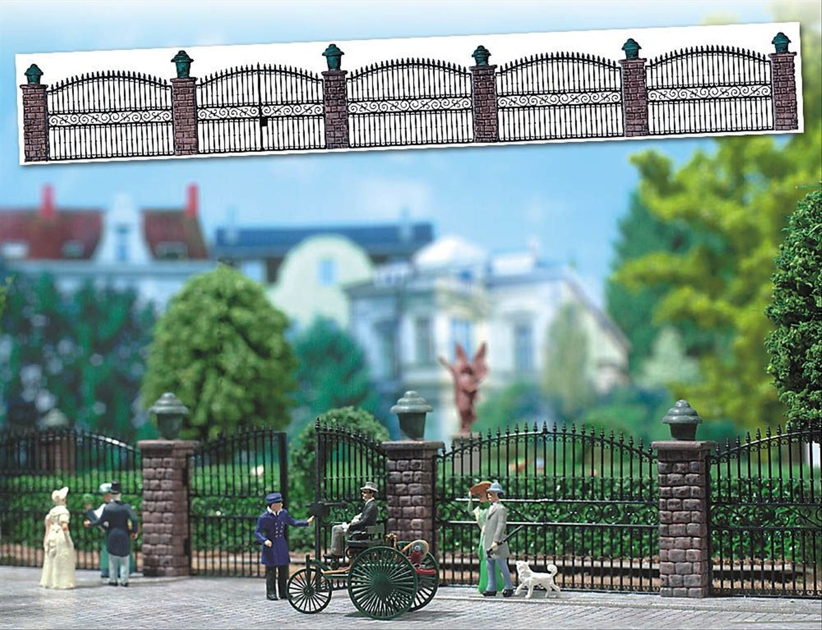 Busch 6016 HO Scale Wrought Iron Fence w/Brick Posts