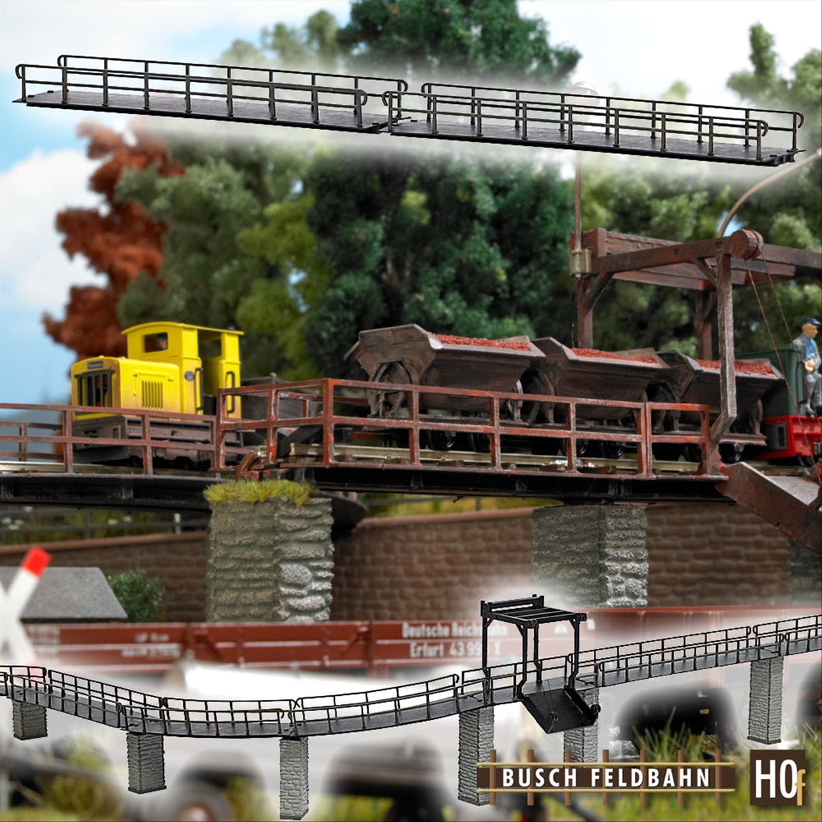 Busch 12385 HOn2 Feldbahn Straight Bridge Kit, pkg(2)