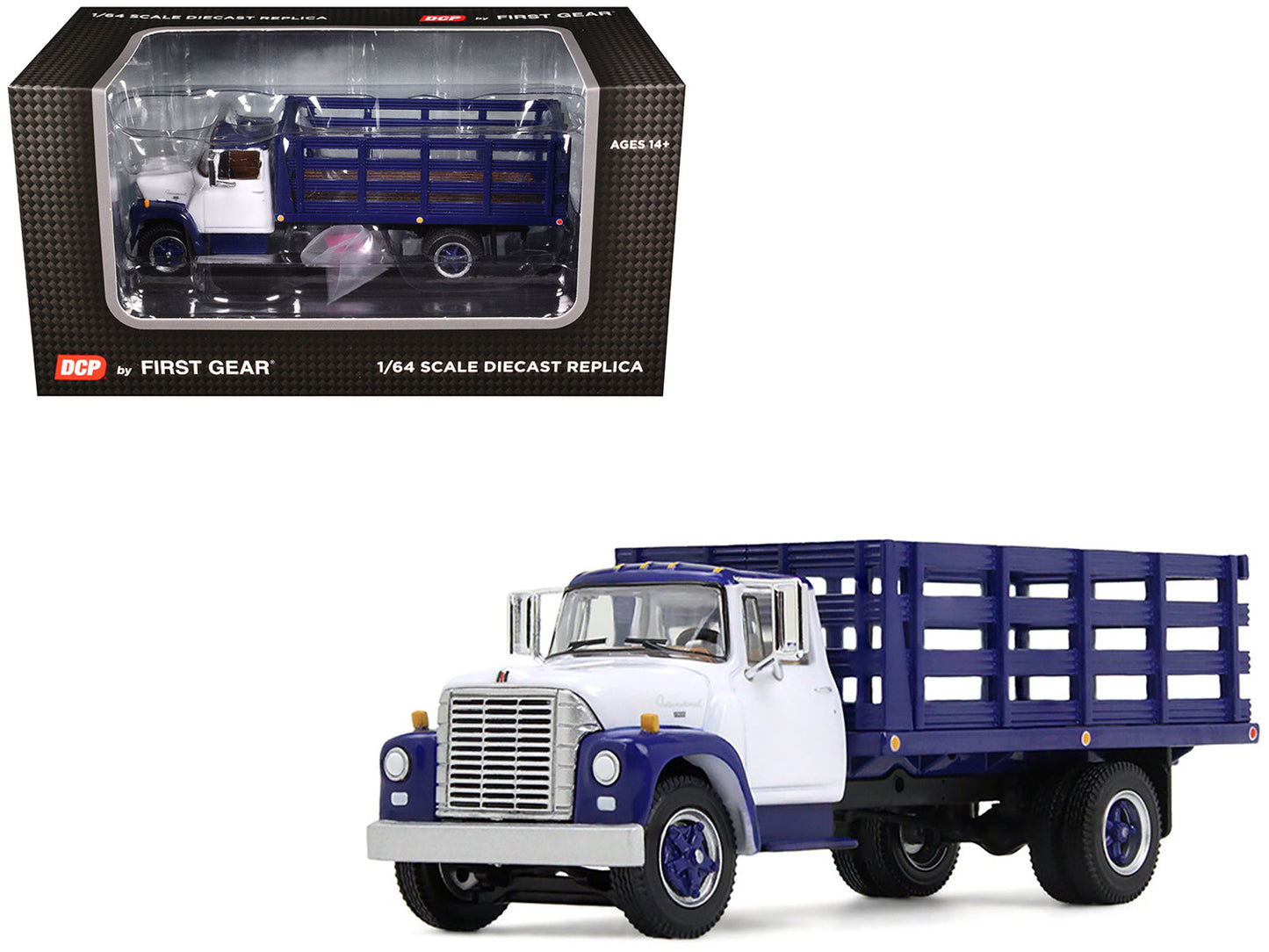 1970s International Loadstar Stake Truck White and Navy Blue 1/64 Diecast Model by DCP/First Gear  free shipping USA