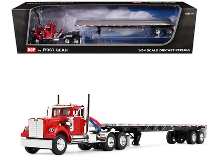 White Western Star 4900 Day Cab with 48’ Utility Flatbed Trailer Viper Red 1/64 Diecast Model by DCP/First Gear  free shipping USA