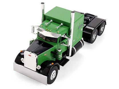 Peterbilt 351 with 60" Vintage Sleeper and Rogers Vintage Lowboy Trailer Green with Black Trailer 1/64 Diecast Model by DCP/First Gear