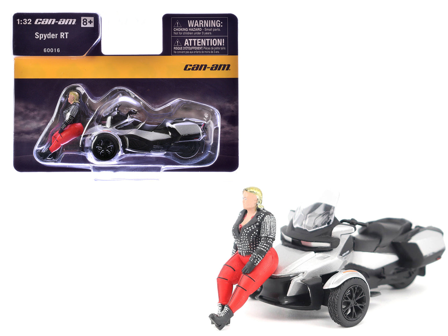 Can-Am Spyder RT 3-Wheel Motorcycle Hyper Silver Metallic with Driver Figure 1/32 Diecast Model by BRP Models  free shipping USA