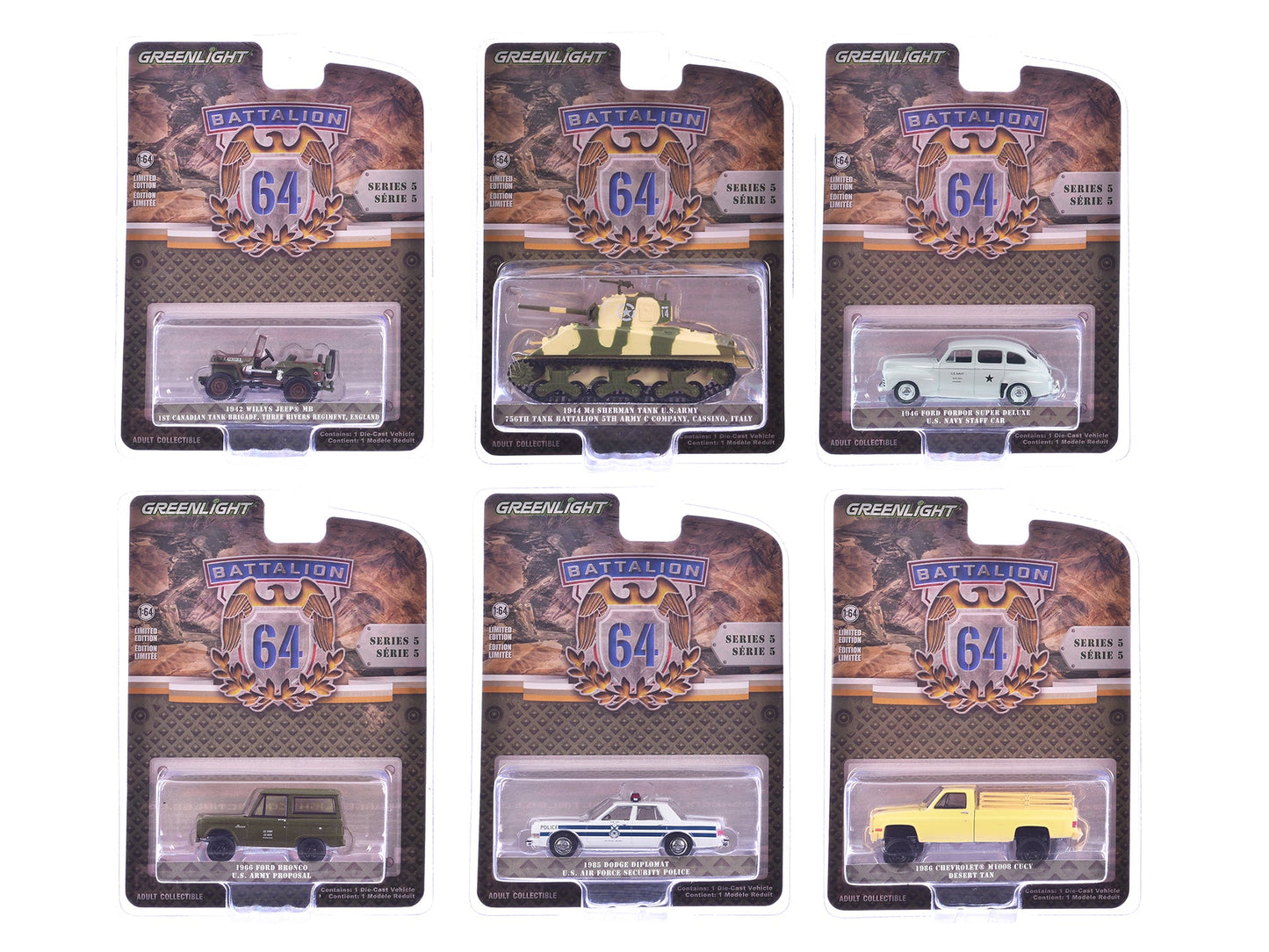 "Battalion 64" Series 5 Set of 6 pieces 1/64 Diecast Models by Greenlight  free shipping USA