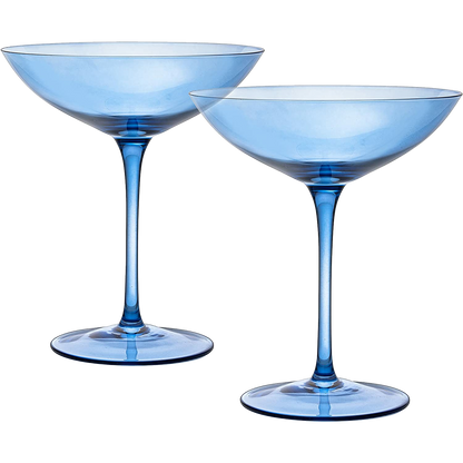 Champagne Coupes 12oz by The Wine Savant - Colorful Champagne Glasses, Prosecco, Mimosa Glasses Set, Cocktail Glass Set, Bar Glassware Luster Glasses (2, Cobalt Blue) by The Wine Savant