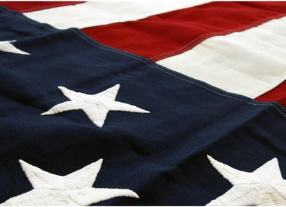 Pre Folded Memorial Flag American US Flag 5x9.5 Foot Heavy Duty Cotton For Veteran - Embroidered Stars and Sewn Stripes - 4 Rows of Lock Stitching - USA Flags with Brass Grommets comes pre folded