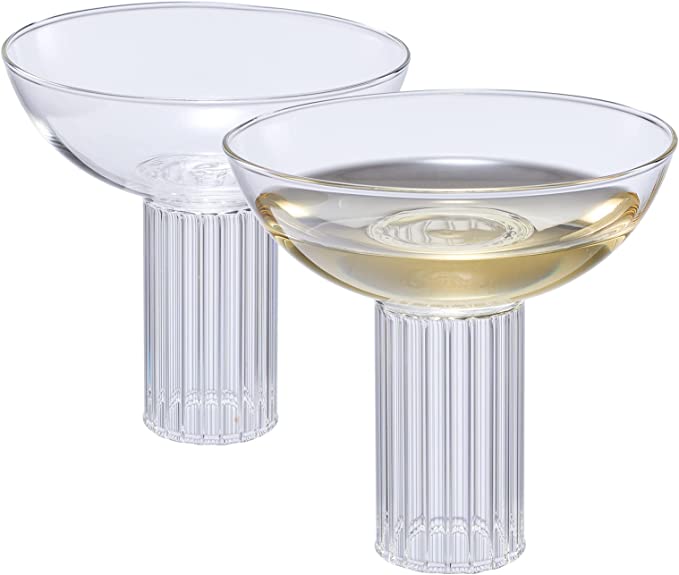 Ribbed Coupe Glassware, Martini, Margarita, Champagne, Cocktails - 8 oz Glasses | Set of 2 | Vintage Smooth Top Ripple Base - Gifts for Wife, Her, Him, Gift, Spring & Summer Beautiful Coupes Glasses by The Wine Savant