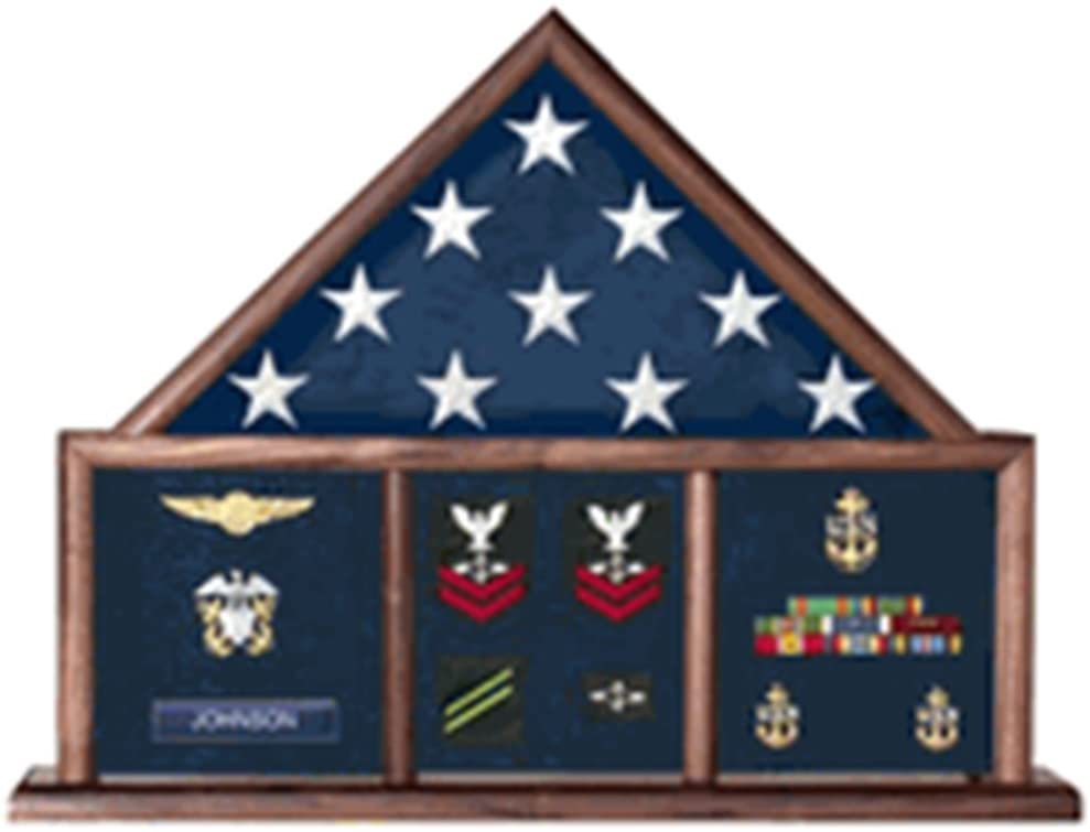 Memorial Flag Case, Three Bay shadow box perfect size case for a your mantle