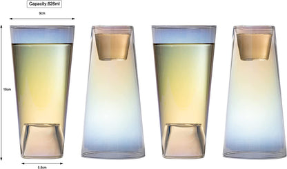 Shot in the Pint Glass, Take a Shot Funny Beer Glass/Mug 4-Set 7"H The Wine Savant - Beers Pilsner Tumblers Perfect for Entertaining, Home Bar, Weddings, Parties, Funny Gifts 21oz (640mL) (Iridescent) by The Wine Savant
