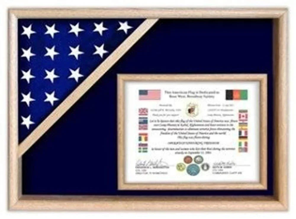 Flag Display Cases - Certificate Flag Oak Shadow Box