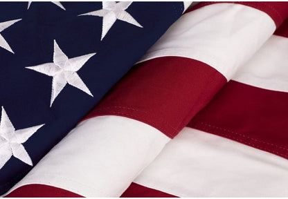 Pre Folded Memorial Flag American US Flag 5x9.5 Foot Heavy Duty Cotton For Veteran - Embroidered Stars and Sewn Stripes - 4 Rows of Lock Stitching - USA Flags with Brass Grommets comes pre folded