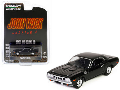 Plymouth Barracuda Black "John Wick: Chapter 4" (2023) Movie "Hollywood Series" Release 41 1/64 Diecast Model Car by Greenlight  free shipping USA